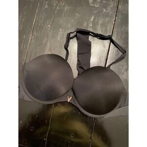 Victoria's Secret Black Push Up Bra 36C Racerback Straps Gold Logo